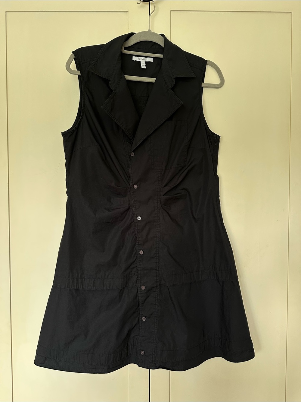 Derek Lam 10 Crosby Black Satina Cotton Sleeveless Shirt Dress Size 12